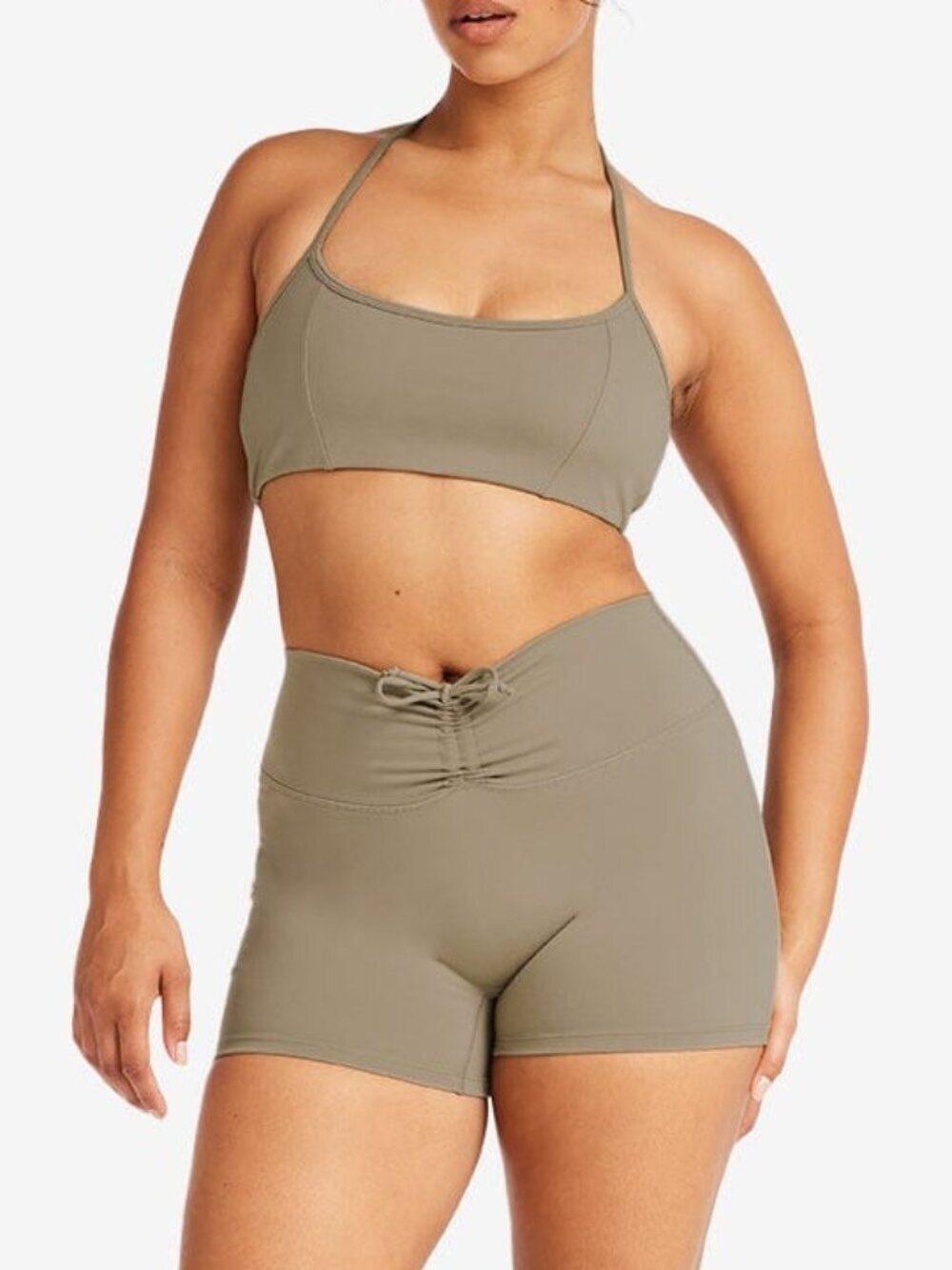 CSB Serenity Halter Crop & Drawstring Shorts 4" SET - Vintage Khaki - Size M